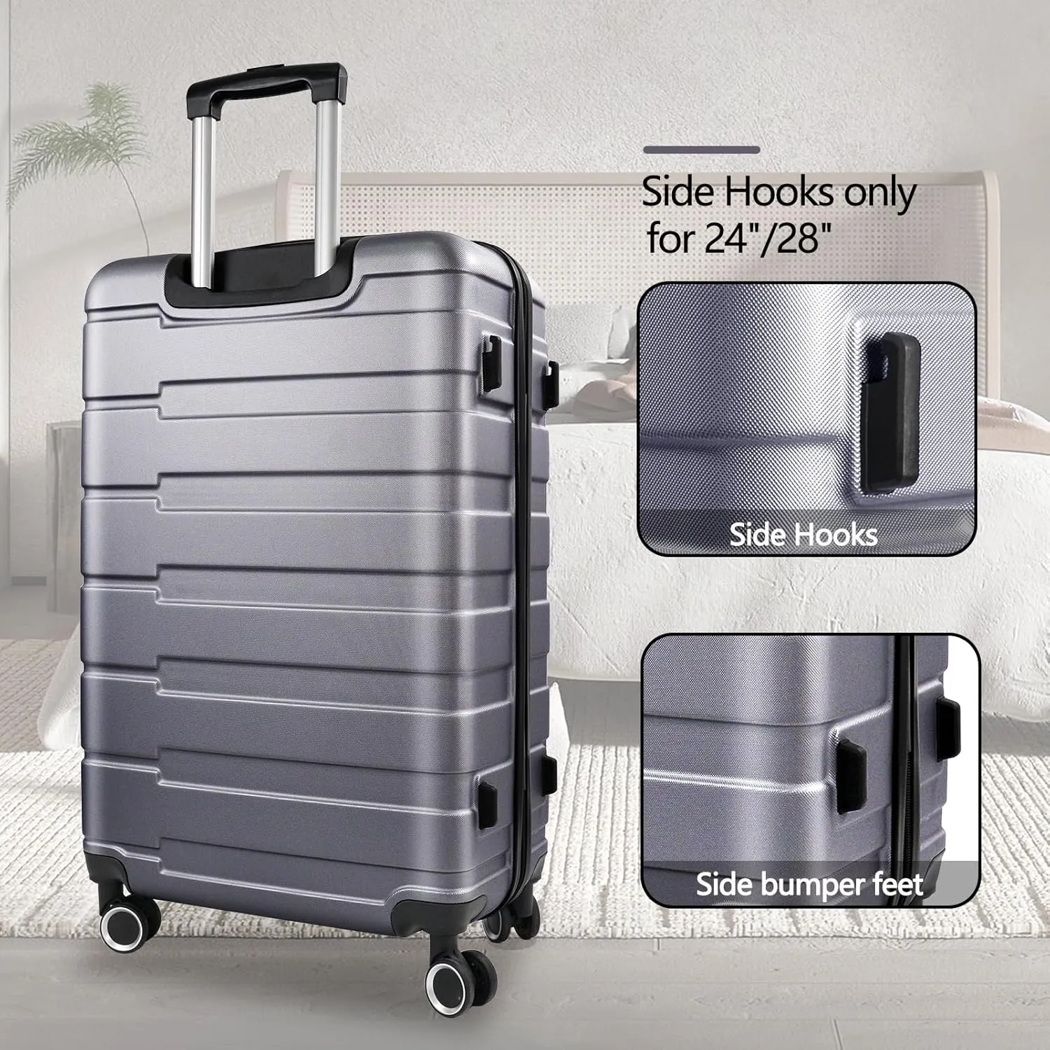 24" Hard Shell Luggage with Spinner Wheels,Lightweight Travel Suitcase for Women,Checked-Medium Luggage 24-Inch,Silver&Grey