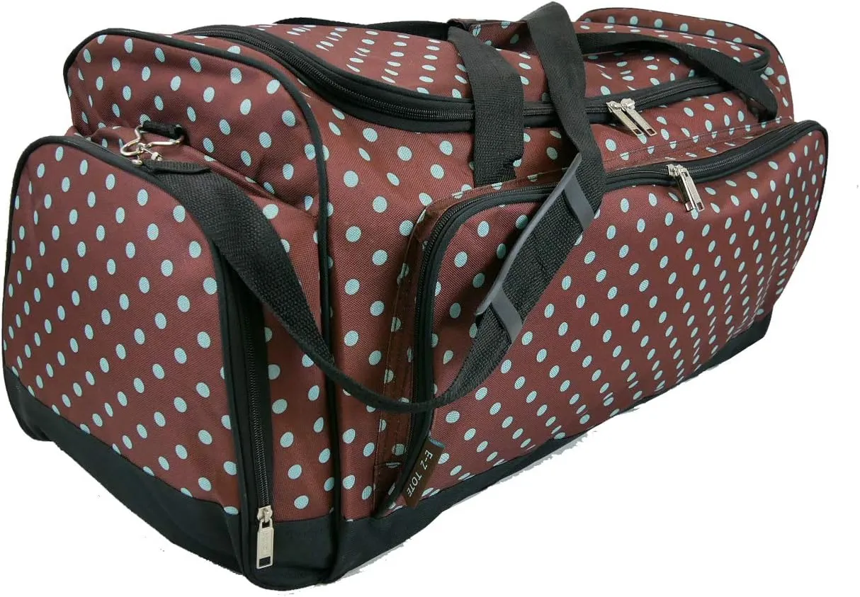 2530 Inch Light-Weight Fashionable Polka Dot Duffel Bag in 3 Colors (30 Inch, Brown with Aqua Dot), 01030PD BA