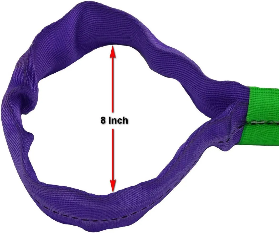 2" x 5' Lifting Slings Straps Polyester Heavy Duty Web Slings 4400 Lbs Vertical, 3520 Lbs Choker, 8800 Lbs Basket 2-Pack (Green/Purple)