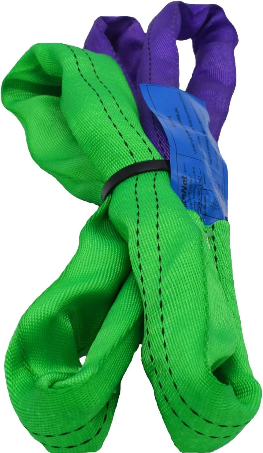2" x 5' Lifting Slings Straps Polyester Heavy Duty Web Slings 4400 Lbs Vertical, 3520 Lbs Choker, 8800 Lbs Basket 2-Pack (Green/Purple)
