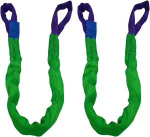 2" x 5' Lifting Slings Straps Polyester Heavy Duty Web Slings 4400 Lbs Vertical, 3520 Lbs Choker, 8800 Lbs Basket 2-Pack (Green/Purple)