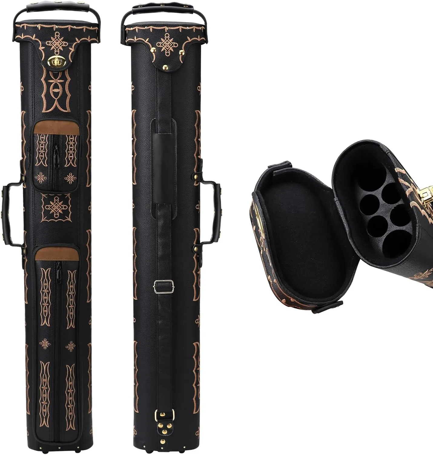 2x4 Hard Pool Cue Case 2B4S Billiard Stick Carrying Cue Case Leatherette Embroidery Design