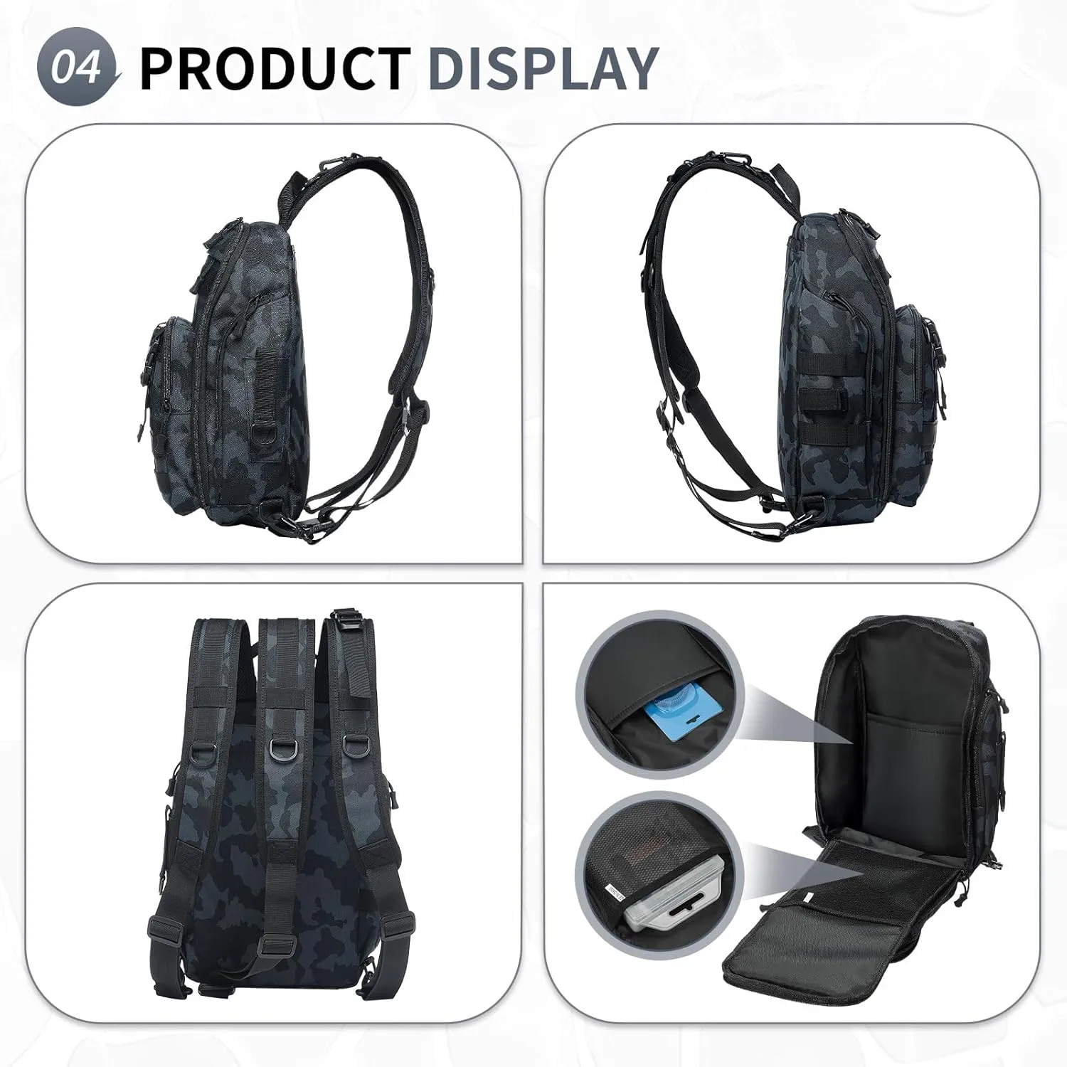 35L Fishing Backpack with Rod Holder, Oxford Convertible Tackle Sling Crossbody Bag with Multi Pocket for Men and Women (Blue)