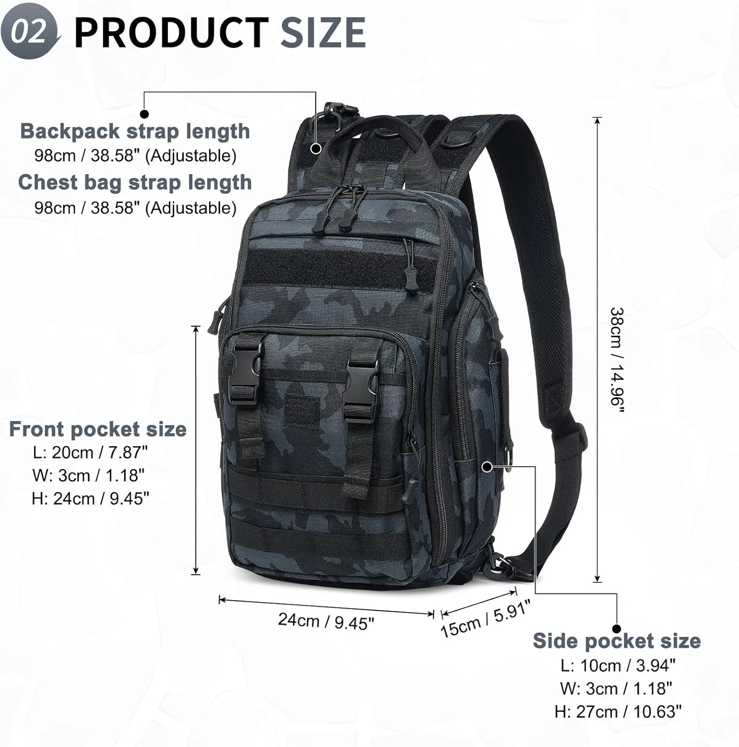 35L Fishing Backpack with Rod Holder, Oxford Convertible Tackle Sling Crossbody Bag with Multi Pocket for Men and Women (Blue)