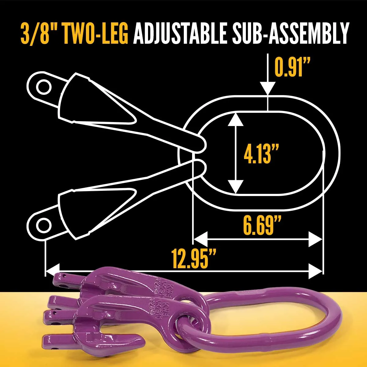 3/8" x 10' - Adjustable 2 Leg Chain Sling w/ Grab Hooks - Grade 100