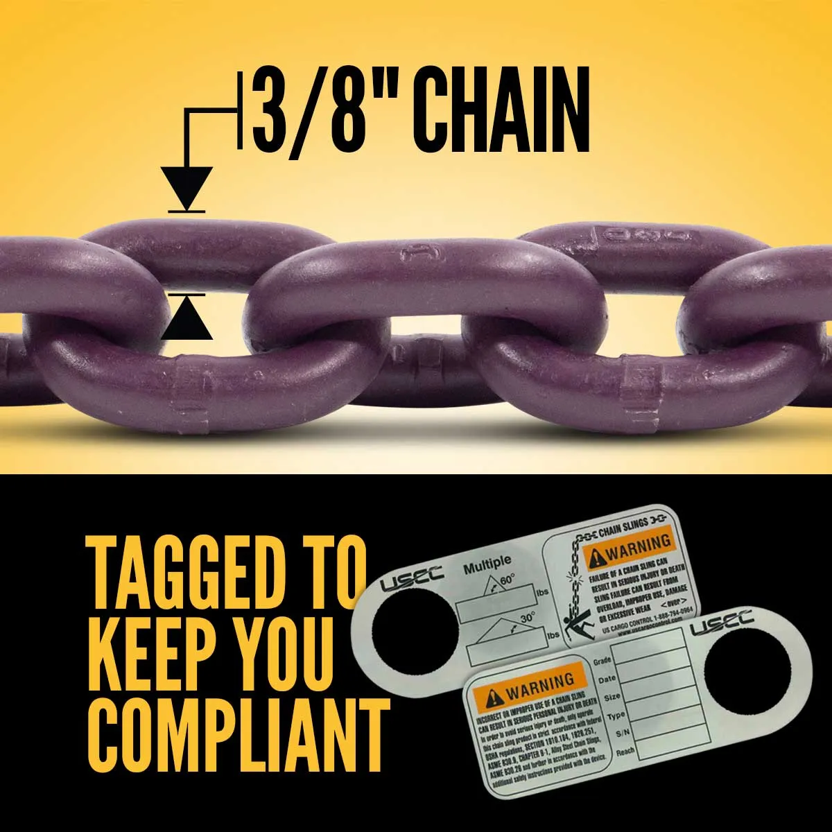 3/8" x 10' - Adjustable 2 Leg Chain Sling w/ Grab Hooks - Grade 100