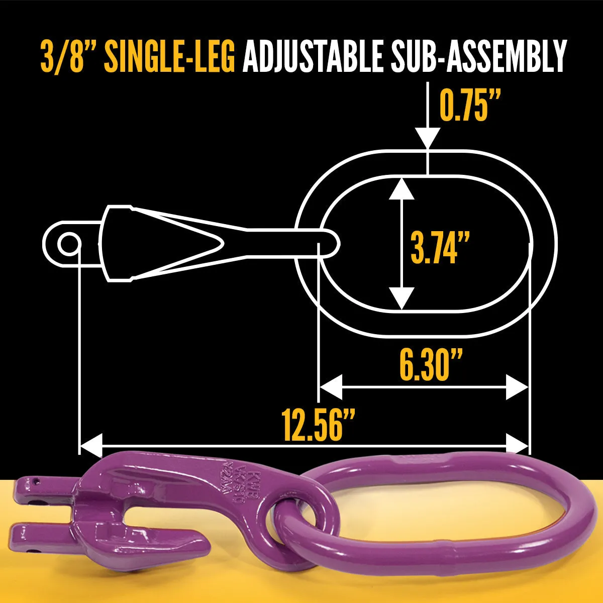 3/8" x 15' - Adjustable Single Leg Chain Sling w/ Foundry Hook - Grade 100