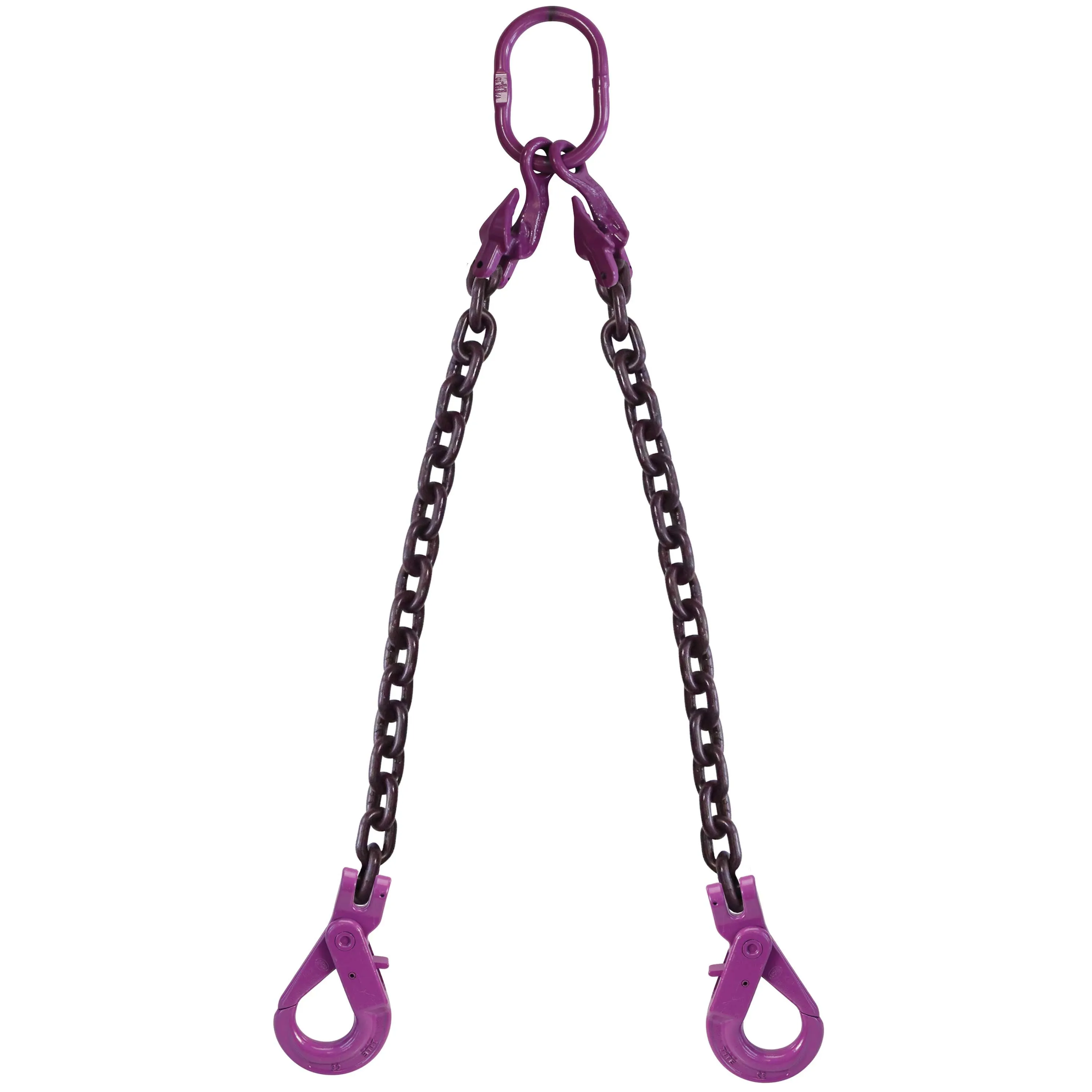 3/8" x 20' - Adjustable 2 Leg Chain Sling w/ Self-Locking Hooks - Grade 100