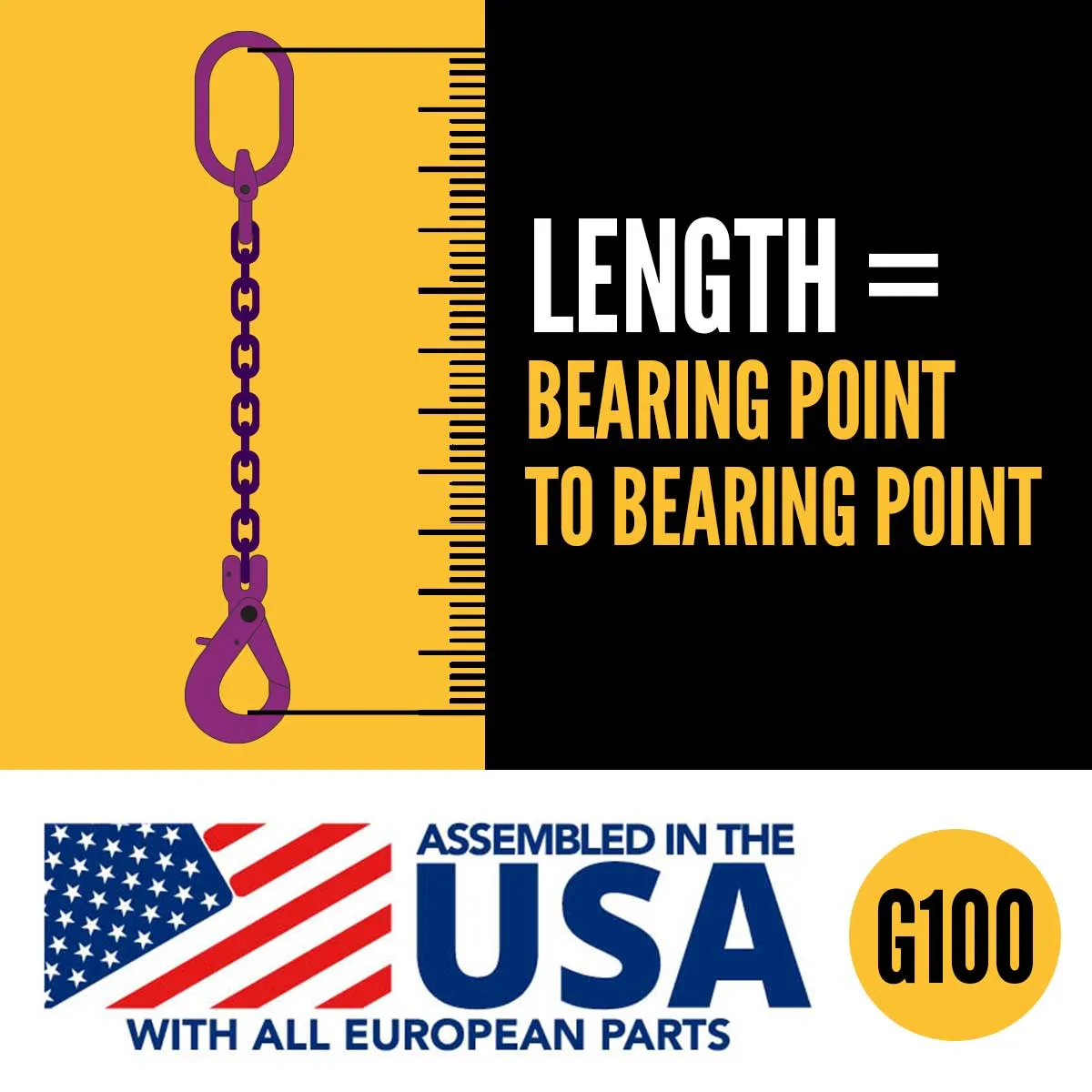 3/8" x 20' - Adjustable 2 Leg Chain Sling w/ Self-Locking Hooks - Grade 100