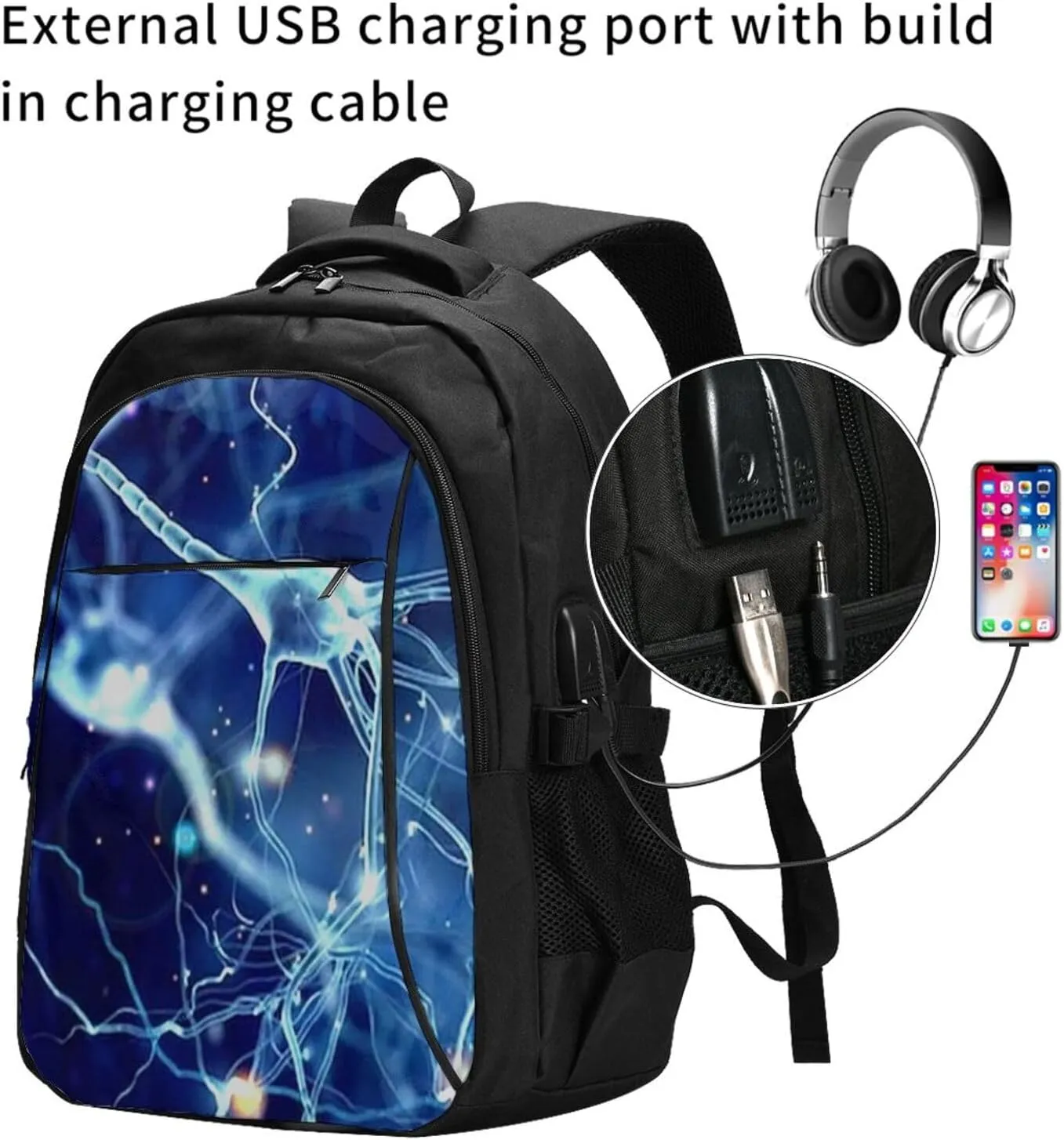 3d Brain Cell Neuron Neurology Backpack, 18 Inch Travel Business Laptop Backpack With Usb Port For Women Men