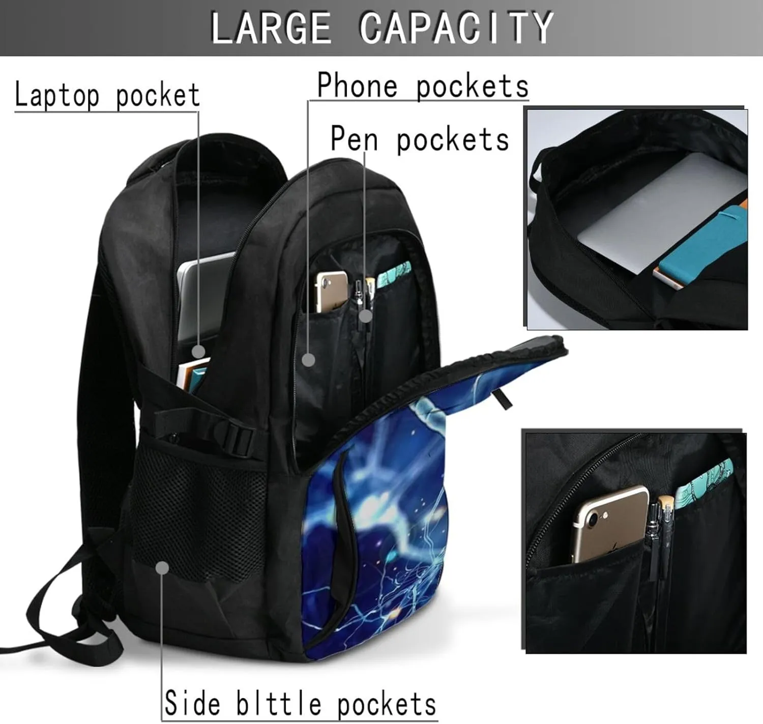 3d Brain Cell Neuron Neurology Backpack, 18 Inch Travel Business Laptop Backpack With Usb Port For Women Men
