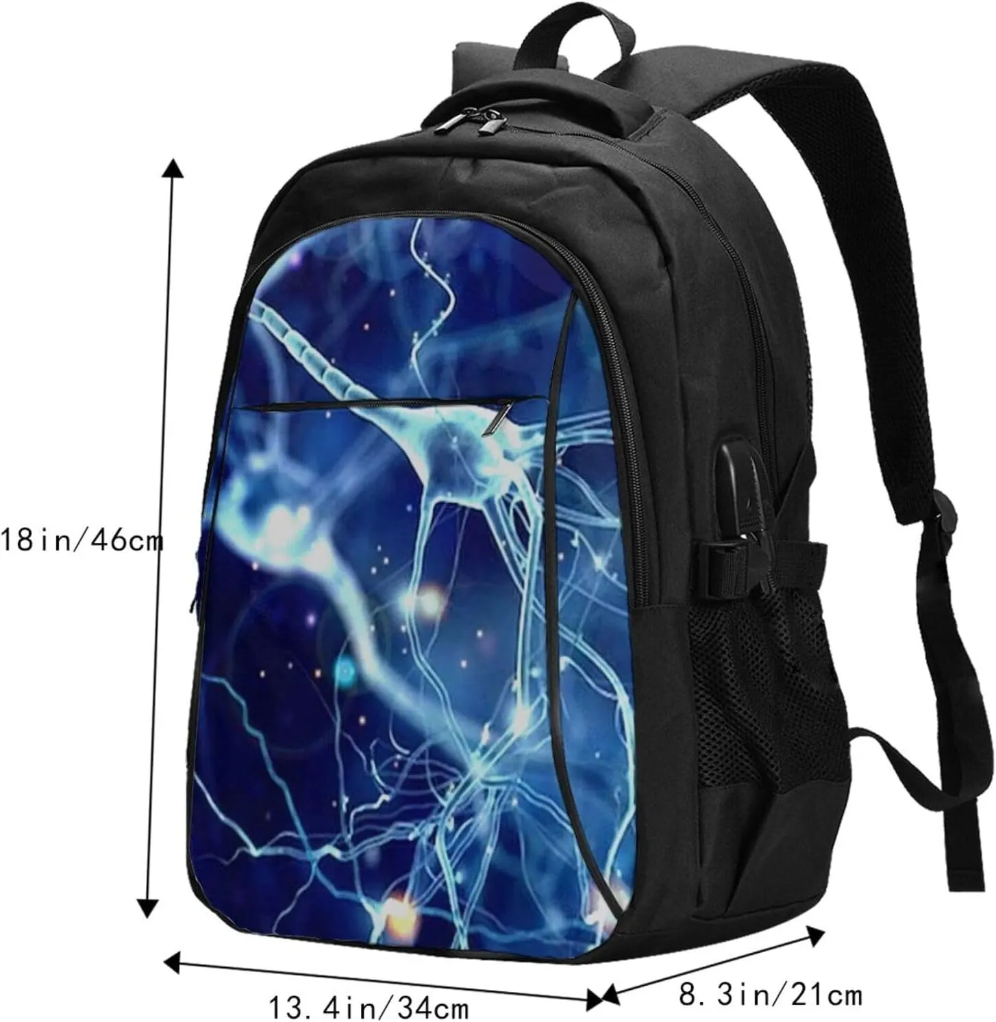3d Brain Cell Neuron Neurology Backpack, 18 Inch Travel Business Laptop Backpack With Usb Port For Women Men