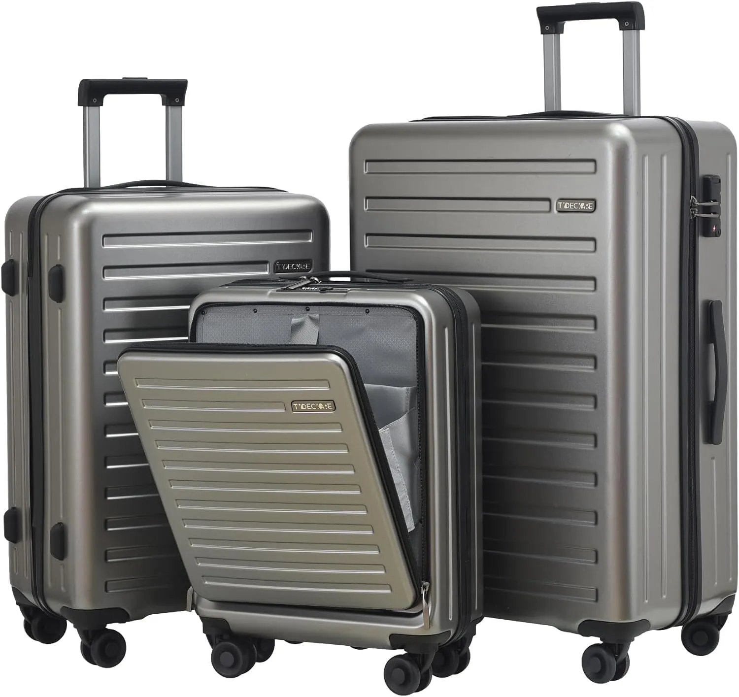 3Pcs (20/24/28) Luggage Set, HardShell Lightweight TSA Lock Only 20" with Front Pocket, 21.65*15.35*7.87" Fits Overhead Cabin, 24" (26*17.7*10.2") and 28" (19.68*11.81*29.92") Checked Luggage, Gray