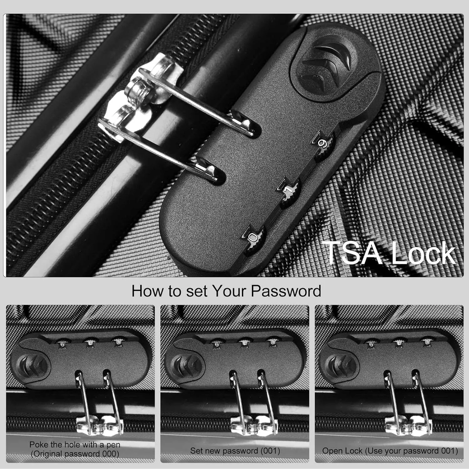 3PCS Heavy Duty Luggage Set, Hardshell Spinner Suitcases with TSA Lock, 150kg Load Capacity, Lightweight ABS Aluminium Alloy, 20in 24in 28in Upright Travel Bags (Black)