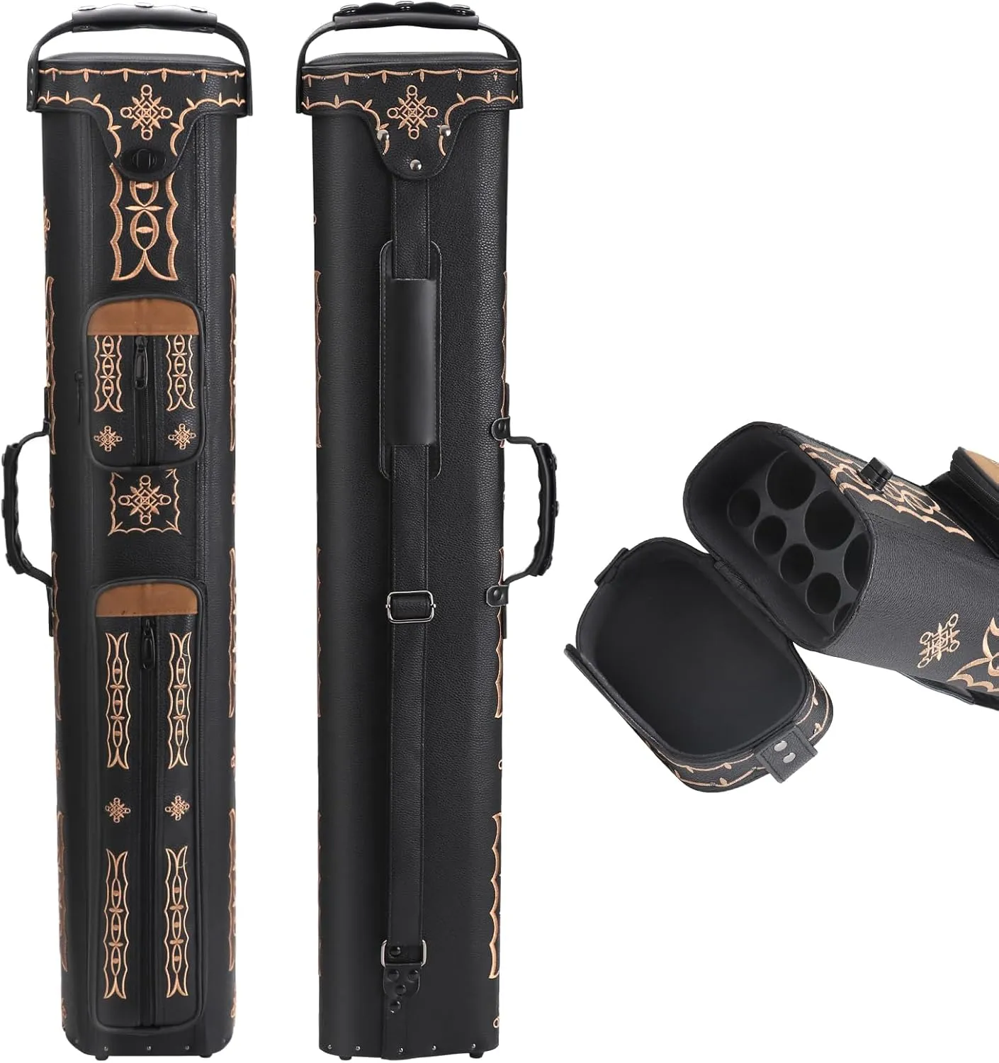 3x5 Hard Pool Cue Case 3B5S Billiard Stick Carrying Cue Case Leatherette Embroidery Design