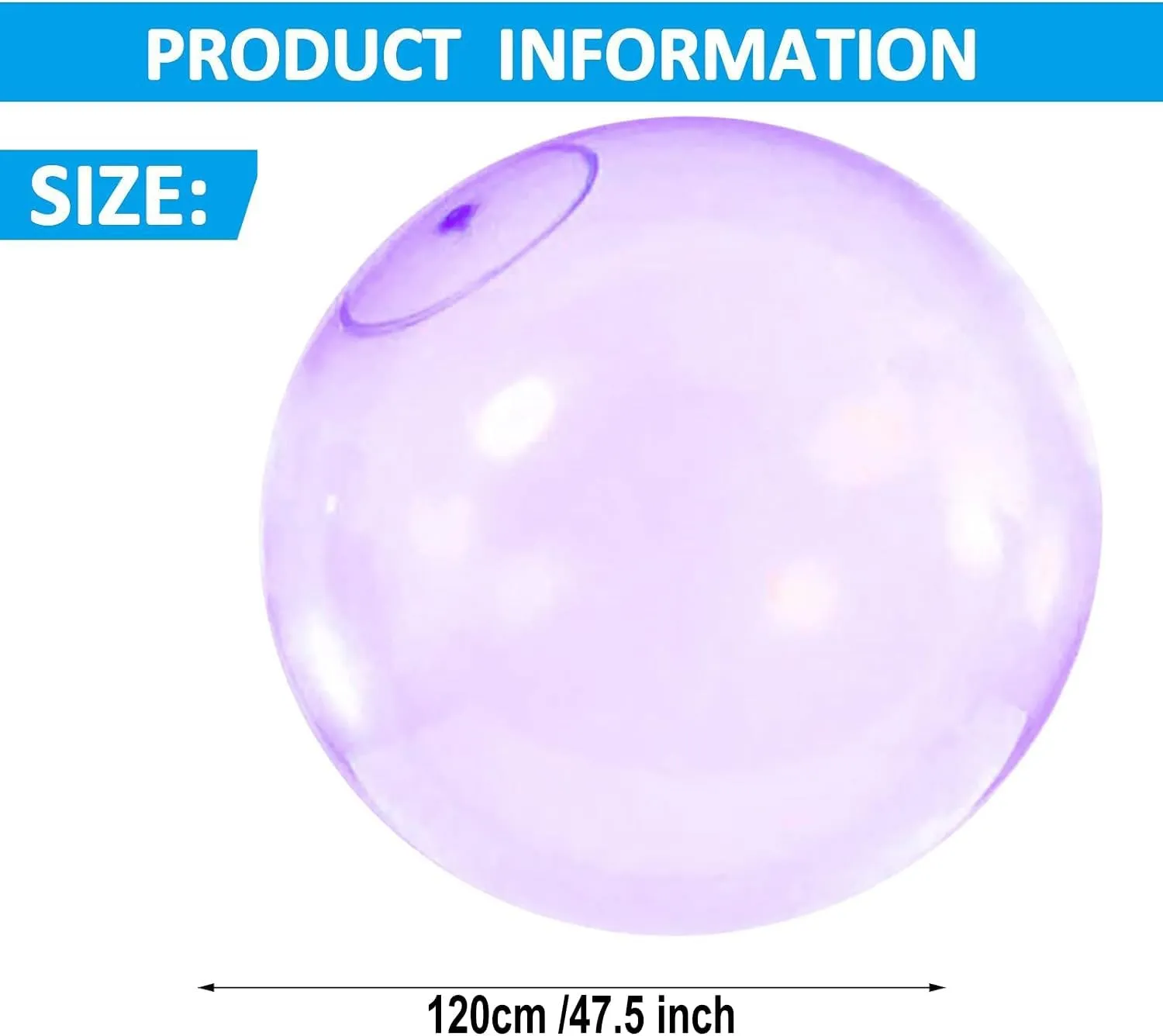 47'' Giant Bubble Ball for Adults Inflatable Fun Ball Water Injection Bubble Ball Balloons Beach Garden Ball Soft Rubber Ball for Outdoor Indoor Party (Purple)