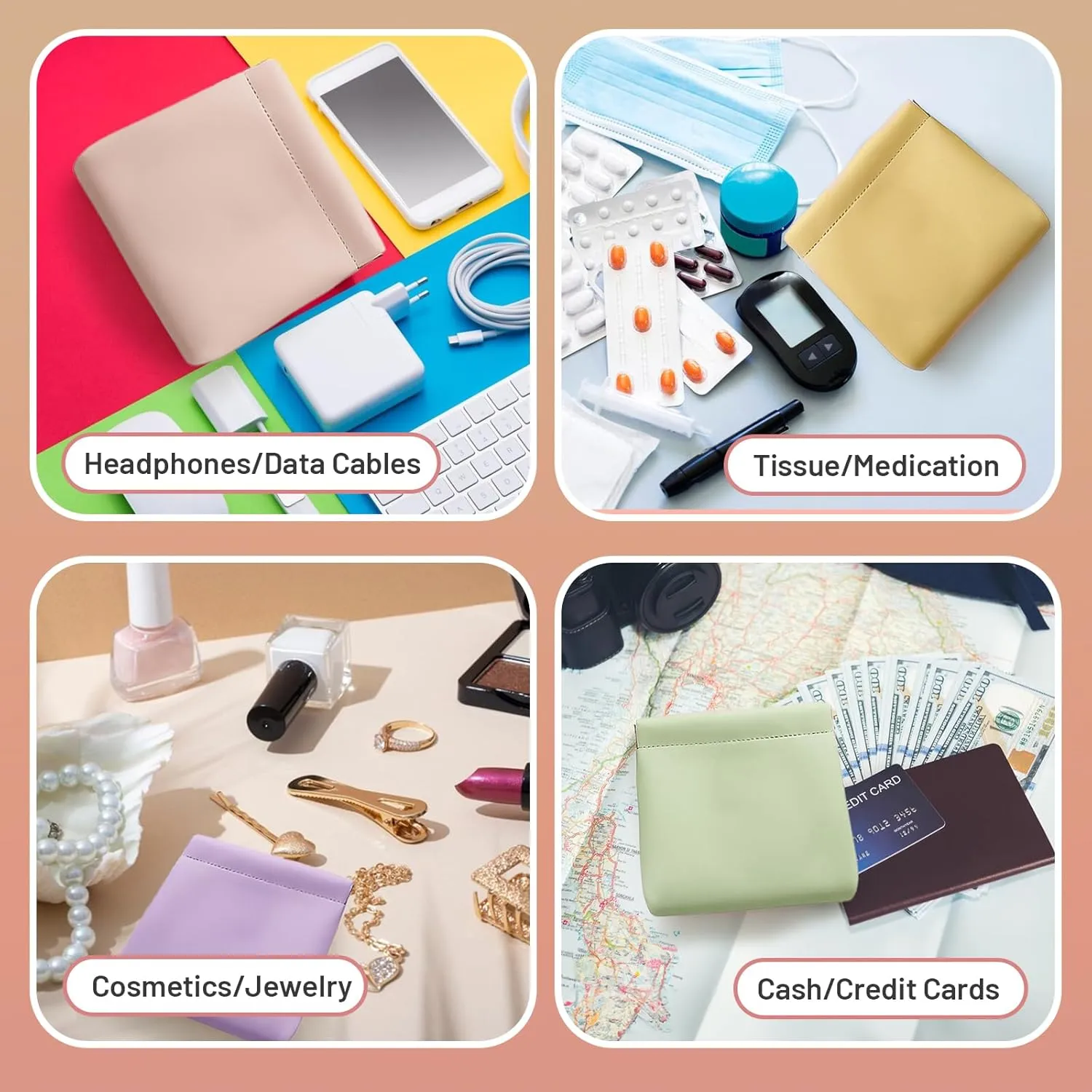 4.72″x4.72″ Small Pouches for Purse, 8PCS Cute Snap Closure Storages, Mini Organizer for Inside Large Makeup Bag, Organize Cosmetic, Lipstick, Jewelry, Coins in Women's Handbag/Tote/Travel
