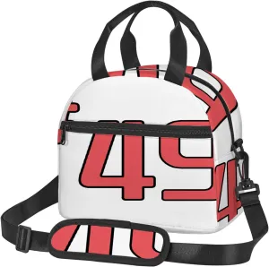 #49 Design,Insulated Reusable Lunch Bag with Adjustable Shoulder Strap for Adults,Team Number 49,Leakproof Office Picnic Hiking Beach Tote Bag,Red and Black,9x5x7.8in