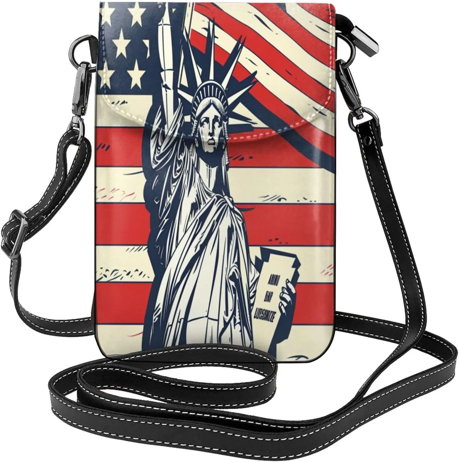 4th Of July American Flag Leather Crossbody Bag For Women, Statue Liberty Small Cell Phone Purse Mini Shoulder Phone Bag Wallet Pouch