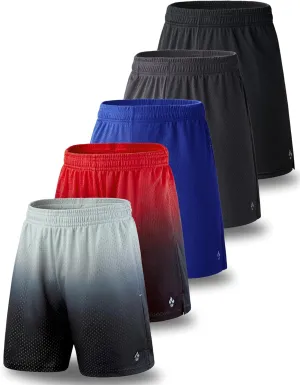 5 Pack Boys Athletic Shorts Mesh Basketball Youth Apparel Kids Sports Active Gear with Pockets