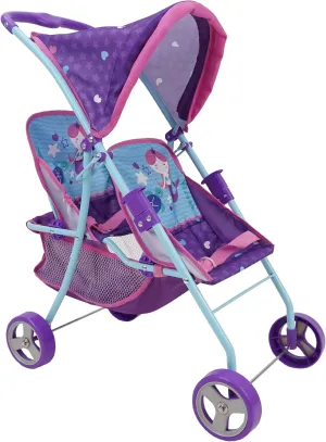 509 Crew Mermaid Twin Doll Stroller - Kids Pretend Play, Retractable Canopy, Easy to Fold for Storage & Travel, 2 Seats, Fits Dolls up to 18'', Ages 3 