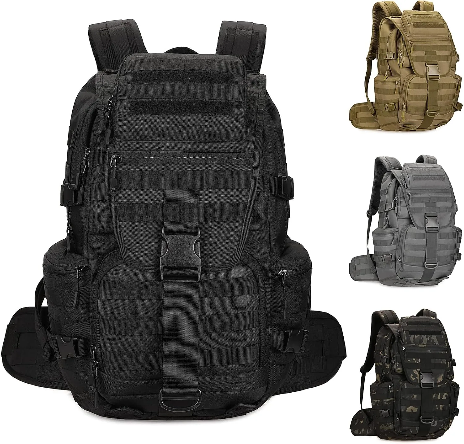 50L Military Tactical Backpack Molle Rucksack Large Army 3 Day Assault Pack Heavy Duty Backpack for Men (Black)