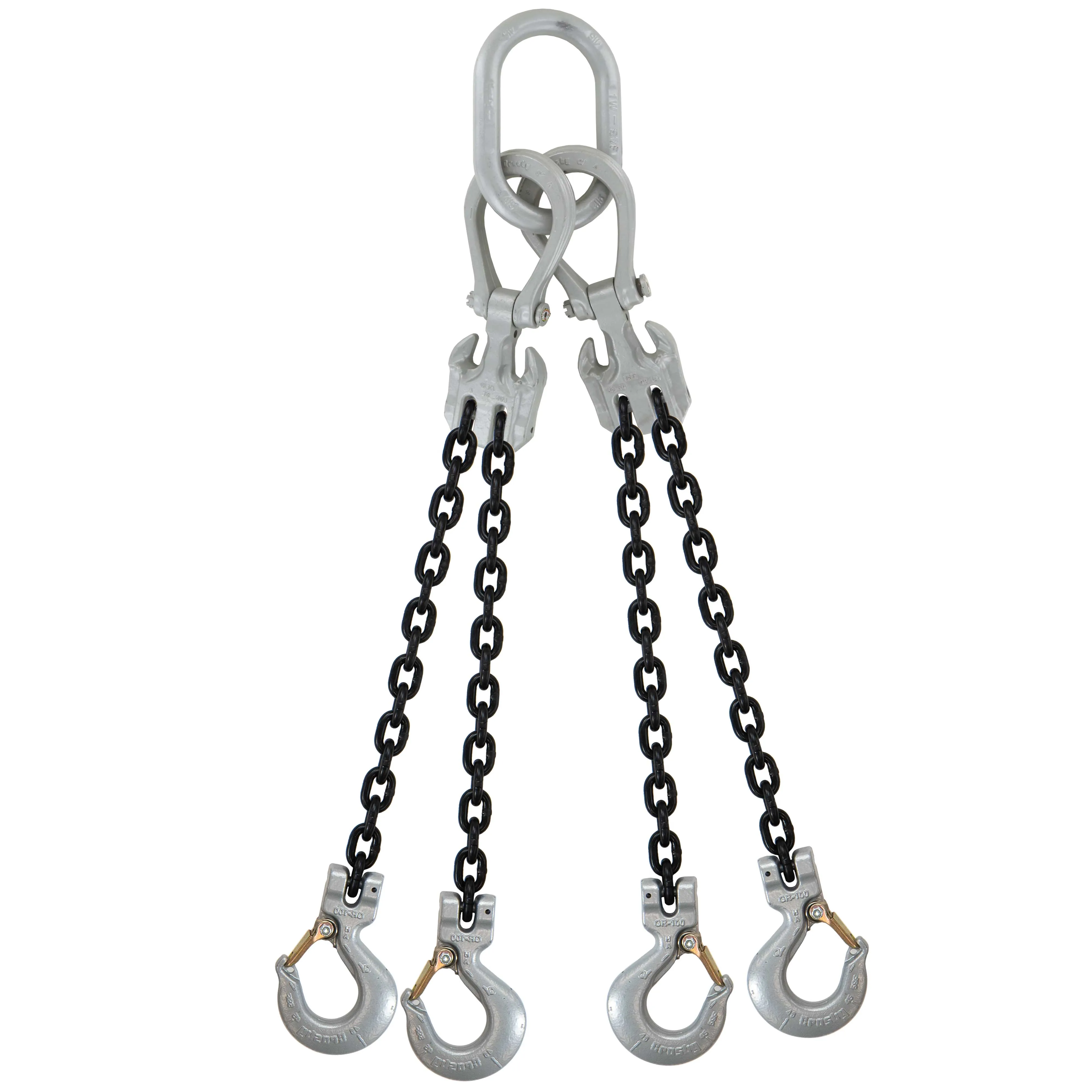 5/16" x 10' - Domestic Adjustable 4 Leg Chain Sling with Crosby Sling Hooks - Grade 100