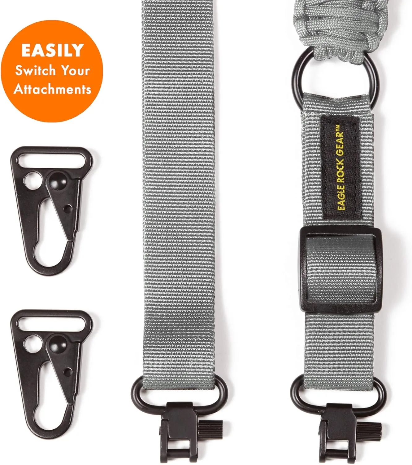 550 Paracord 2 Point Gun Sling for Rifles, Shotguns, Crossbows, Airsoft, with Easy Adjustable Strap, HK Clips, Swivels, US Patented Design