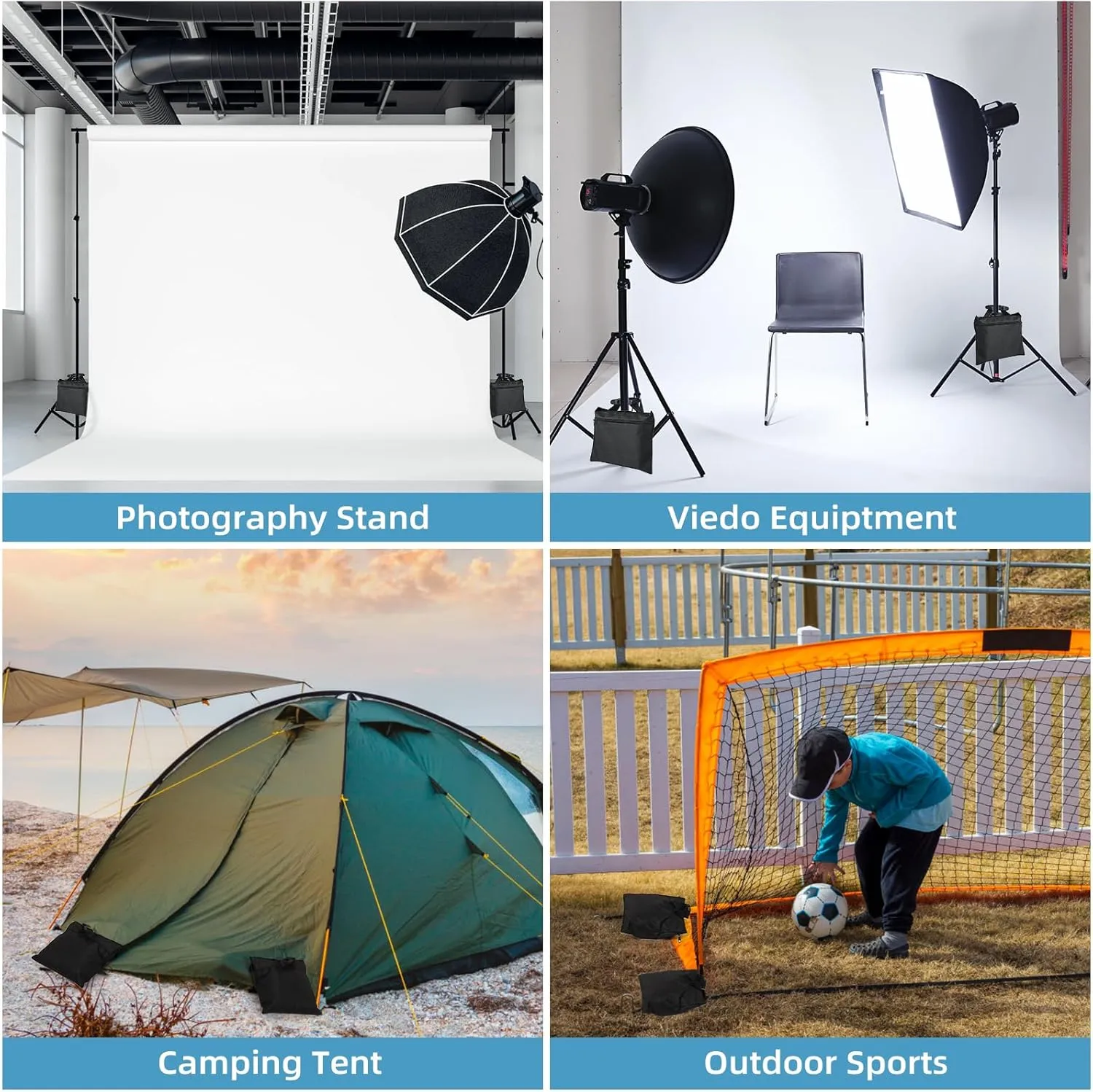 6 Packs Sand Bags - Heavy Duty SandBags for Backdrop Stand, SandBag for Weight, Weight Sand Bags with Zipper and Buckle Straps for Support Light Stand