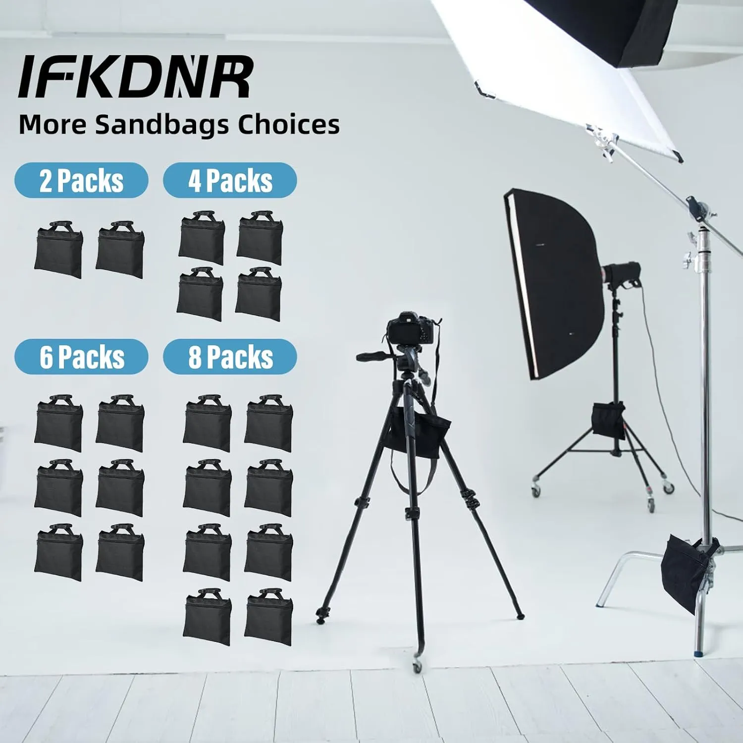 6 Packs Sand Bags - Heavy Duty SandBags for Backdrop Stand, SandBag for Weight, Weight Sand Bags with Zipper and Buckle Straps for Support Light Stand