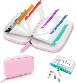 A7-L Timueetech Water-Proof Pill Pouch Set, BPA Free, A7-L Pill Loose-Leaf Storage with Color-Coded Medicine Pouches, Large Reusable Travel Medicine Organizer， Zippered Pill Organizers Weekly