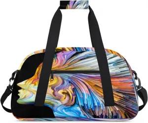 Abstract Characters Gym Duffel Bag for Men Women Watercolor Sports Tote Bag with Adjustable Shoulder Strap for Dance Gymnastics Traveling Outdoor Camping Overnight Stay