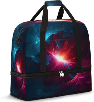 Abstract Galaxy Nebula Travel Duffel Bag with Foldable Shoe Compartment Shoulder Tote Travel Weekend Bag Sports Gym Overnight Bags