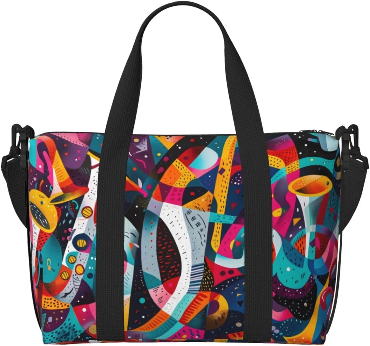 Abstract Jazz Instrumental Large Laptop Tote Travel Work Bag For Women Men Gym Beach Bag For Women Crossbody Carry On Shoulder Bag With Compartments Zipper,Overnight Weekender Bags