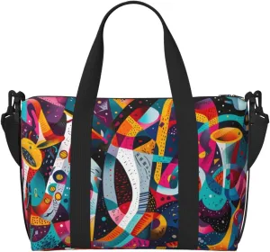 Abstract Jazz Instrumental Large Laptop Tote Travel Work Bag For Women Men Gym Beach Bag For Women Crossbody Carry On Shoulder Bag With Compartments Zipper,Overnight Weekender Bags