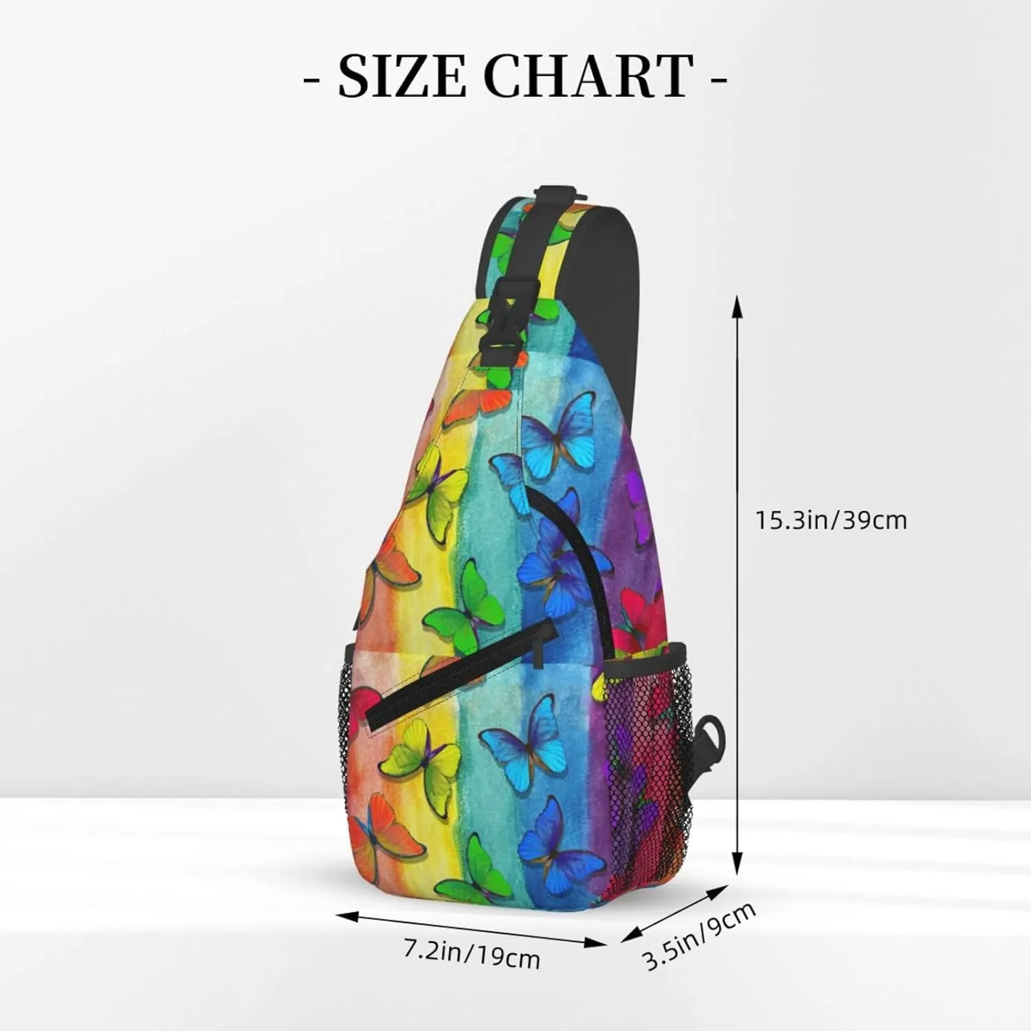 Abstract Multicolored Morpho Colors Rainbow Butterflies Chest Sling Bag Crossbody Shoulder Backpack Bag Gym Cycling Daypack Travel Hiking Cross Bag