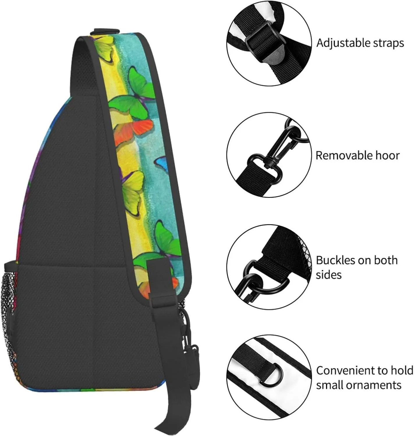 Abstract Multicolored Morpho Colors Rainbow Butterflies Chest Sling Bag Crossbody Shoulder Backpack Bag Gym Cycling Daypack Travel Hiking Cross Bag