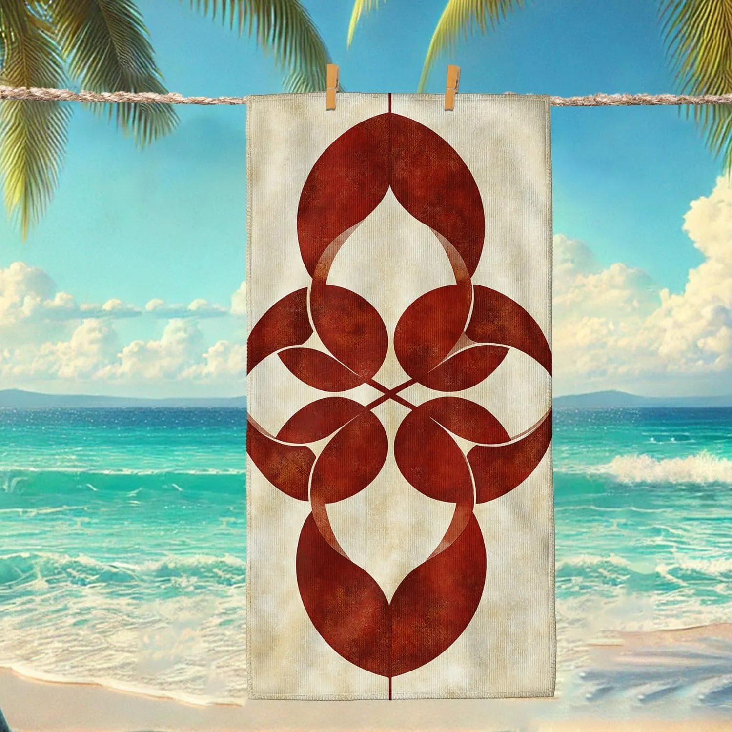 Abstract Red Microfiber Beach Towel Elegant Artistic Design, Quick Dry Absorbent Soft Sand Free Oversized Lightweight Beach Blanket, Vacation Pool Picnic Essentials 62x31 Inch