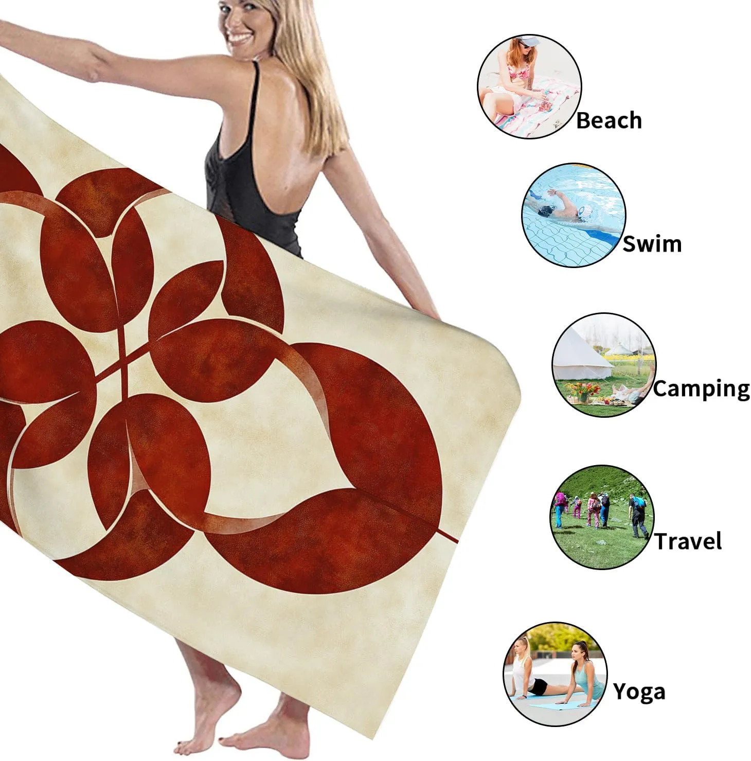 Abstract Red Microfiber Beach Towel Elegant Artistic Design, Quick Dry Absorbent Soft Sand Free Oversized Lightweight Beach Blanket, Vacation Pool Picnic Essentials 62x31 Inch