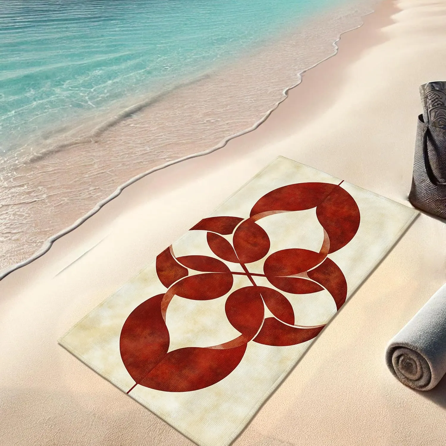 Abstract Red Microfiber Beach Towel Elegant Artistic Design, Quick Dry Absorbent Soft Sand Free Oversized Lightweight Beach Blanket, Vacation Pool Picnic Essentials 62x31 Inch