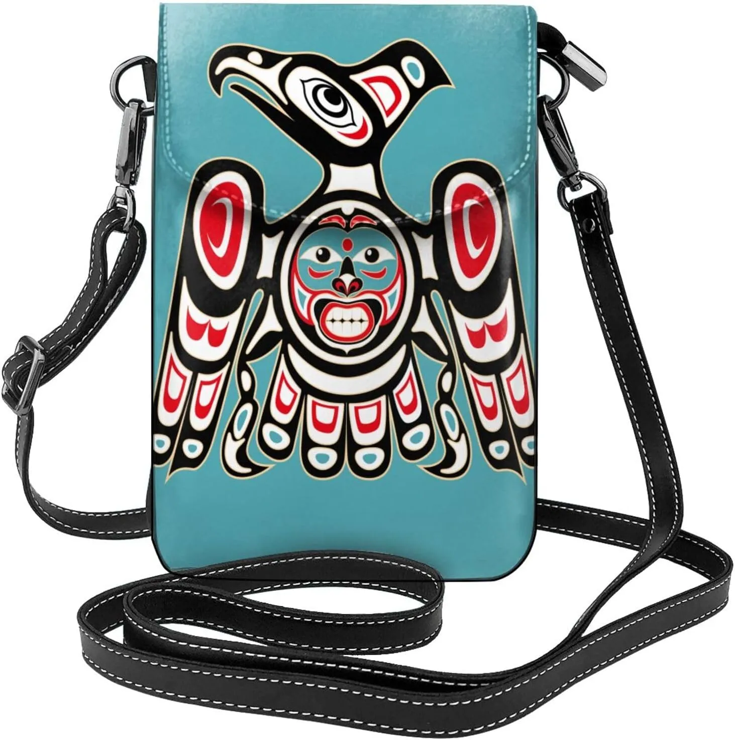 Abstract Thunderbird Indigenous Tribe Women Cell Phone Purse Lightweight Leather Mini Cell Phone Pouch Shoulder Bag