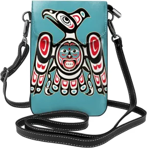 Abstract Thunderbird Indigenous Tribe Women Cell Phone Purse Lightweight Leather Mini Cell Phone Pouch Shoulder Bag