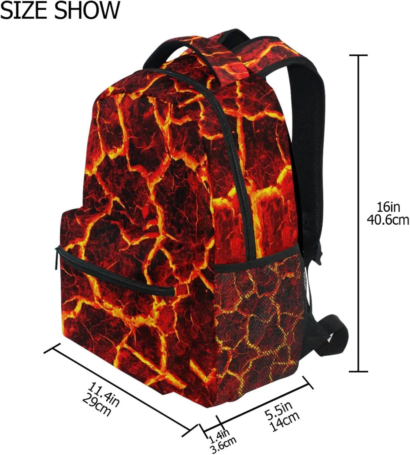Adjustable Shoulder Strap School Bag with Mug Pocket Magma Lava Laptop Bag Printing Backpack