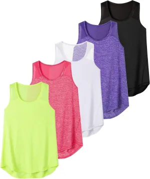 Aeuui 5 Pack Womens Workout Tops Mesh Racerback Tank Tops Sleeveless Athletic Gym Yoga Shirts