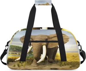 African Elephant Gym Duffel Bag for Men Women Wildlife Elephant Sports Tote Bag with Adjustable Shoulder Strap for Dance Gymnastics Traveling Outdoor Camping Overnight Stay