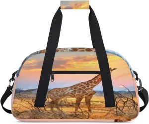 African Giraffe Gym Duffel Bag for Men Women Wild Animals Sports Tote Bag with Adjustable Shoulder Strap for Dance Gymnastics Traveling Outdoor Camping Overnight Stay