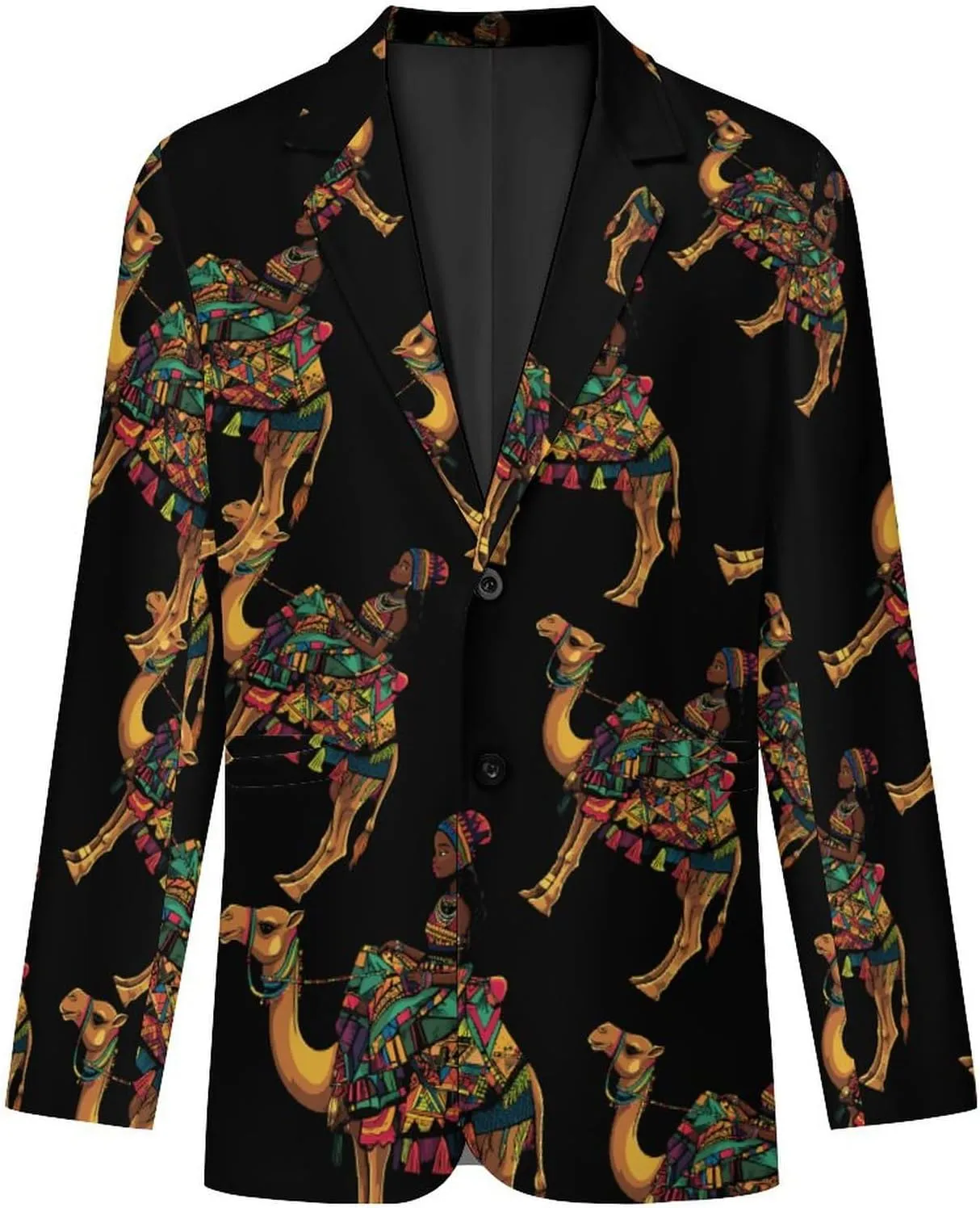 African Girl Sitting On Ca-mel Mens Suit Jacket Lapel Blazer Lightweight Business Sports Coats for Wedding Party