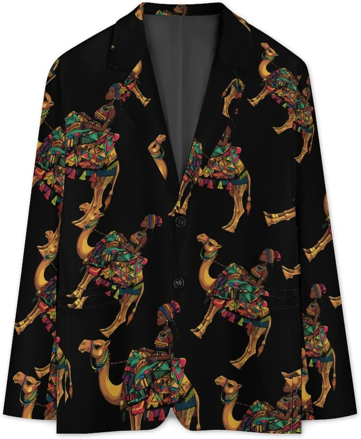 African Girl Sitting On Ca-mel Mens Suit Jacket Lapel Blazer Lightweight Business Sports Coats for Wedding Party