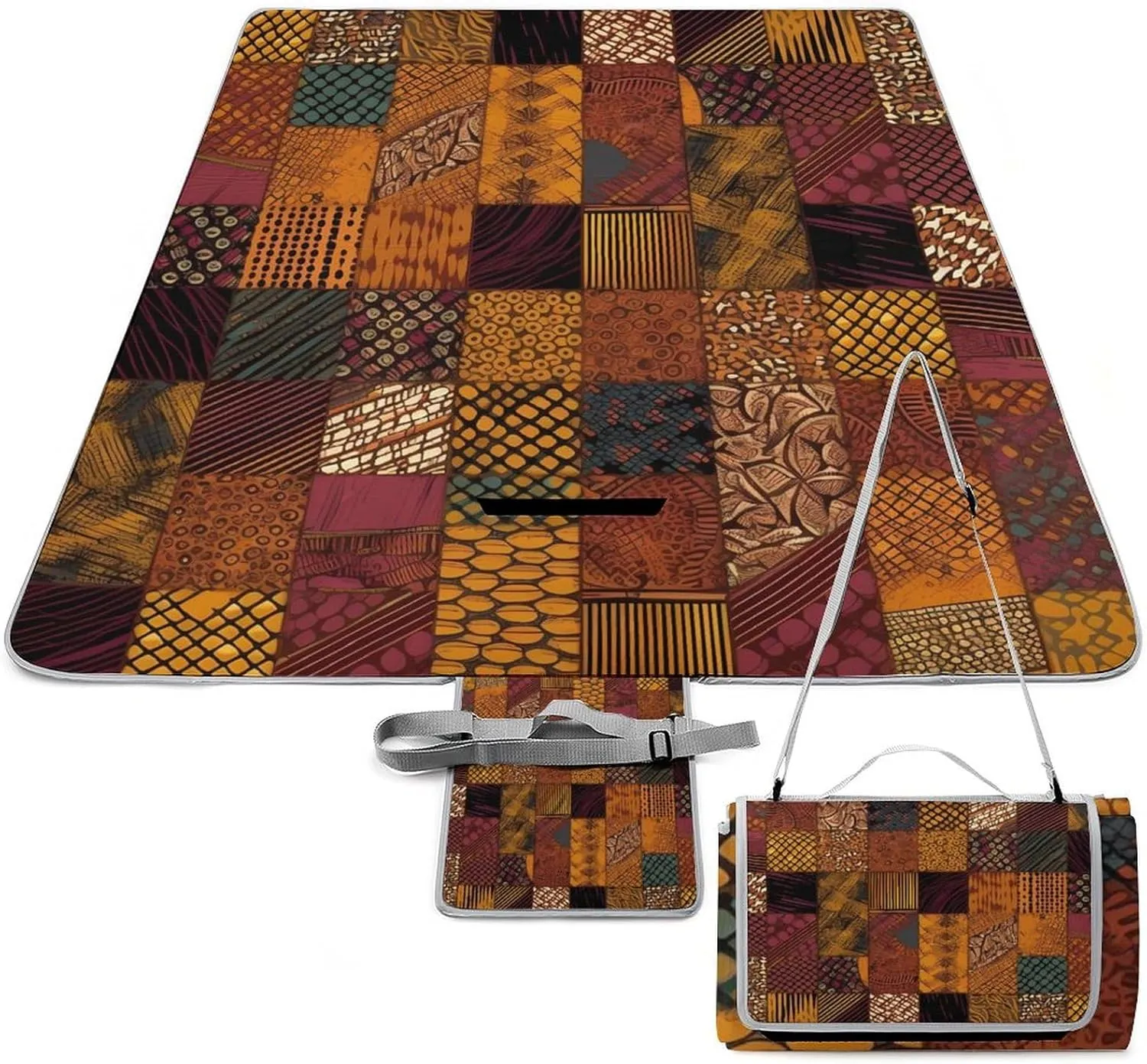 African Style Patchwork Picnic Blanket Outdoor, Oversized Beach Blanket, Foldable Lightweight Waterproof Sand Cushion Suitable for Beaches, Camping Grasslands Mat