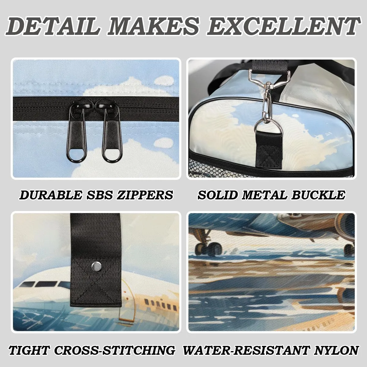 Aircraft Travel Duffle Bag for Women Men Foldable Waterproof Weekender Bag Carry on Tote for Overnight Sports Gym Aircraft Pattern